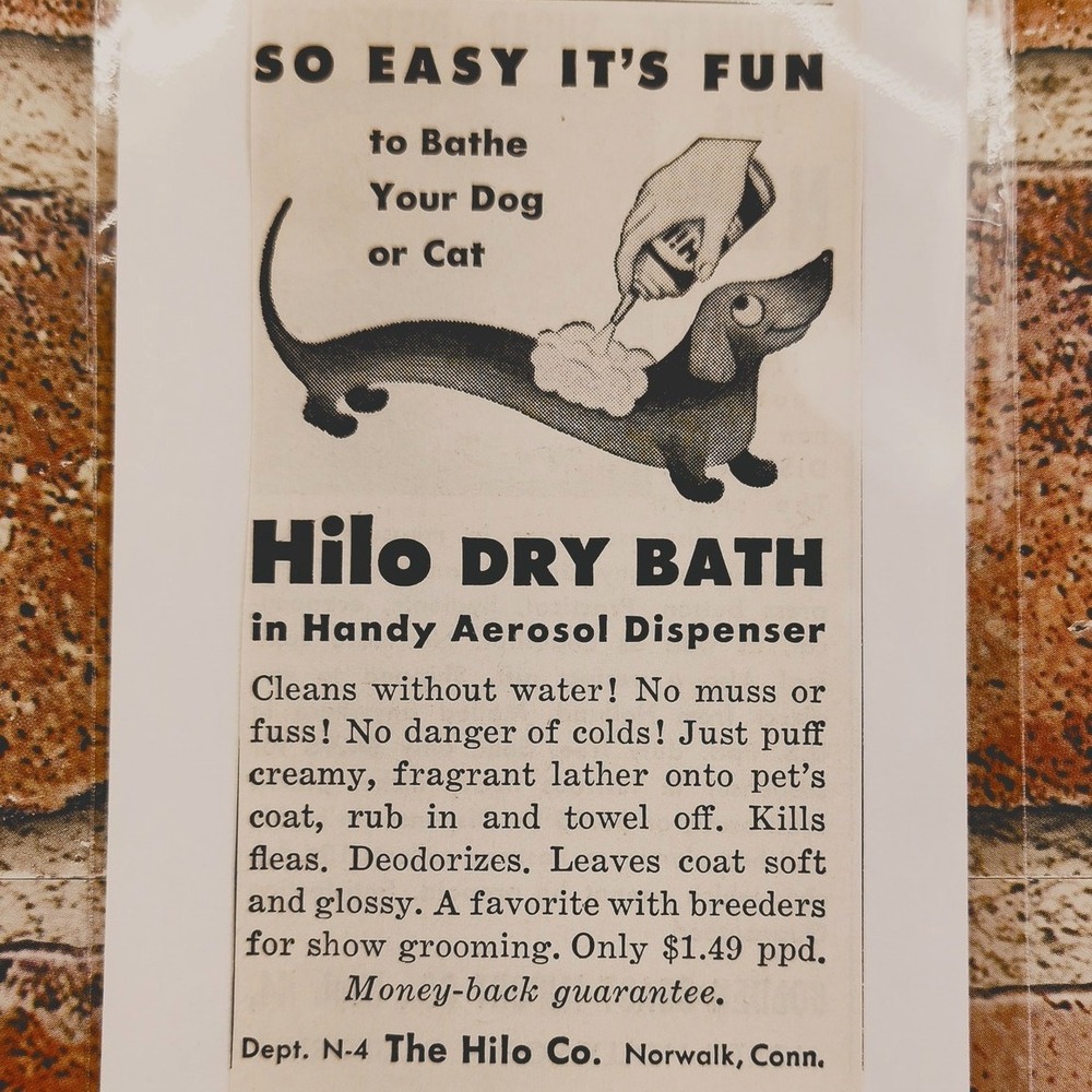1956‎ Daschound Hilo Dry Bath So Easy It's Fun - Orig Vtg Print Ad Greyscale